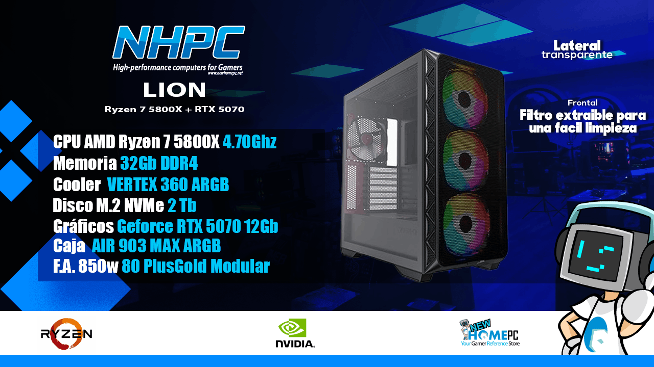 Pc Gaming NHPC LION - Ryzen 7 5800X - 2TB - 32GB - 5070